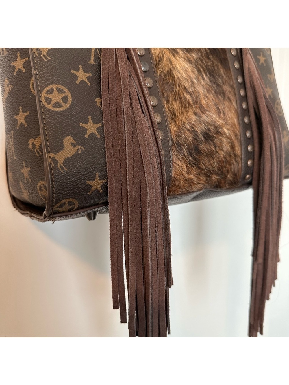 Montana West Western Luxe Cowhide Fringe Satchel - Picture 9 of 11